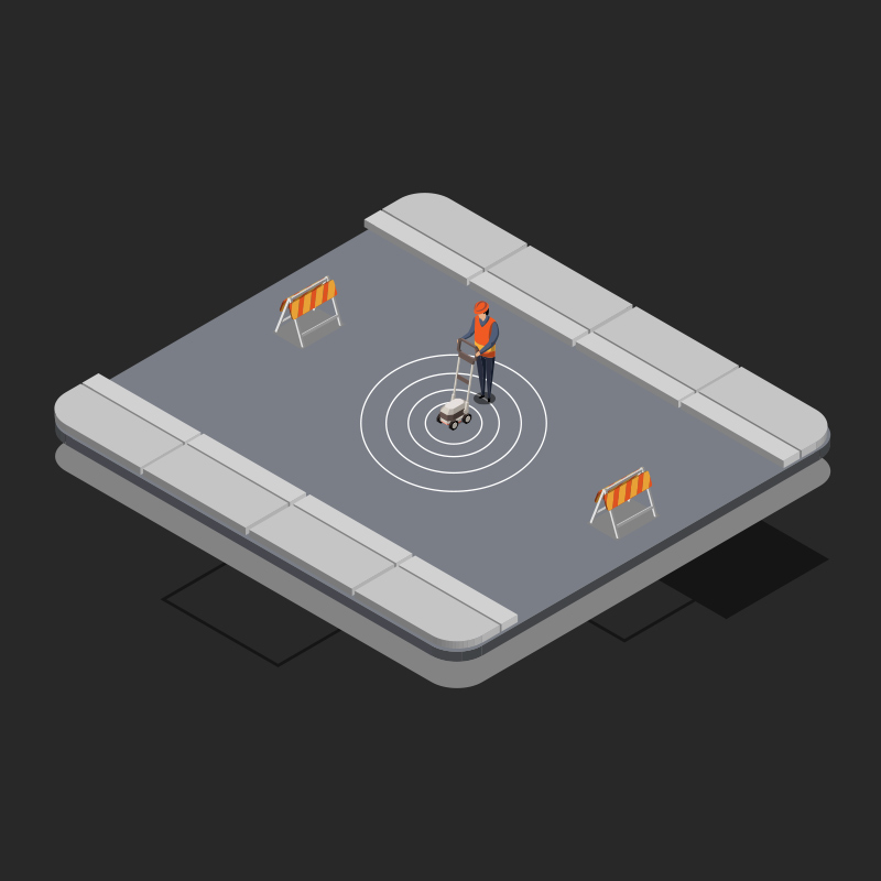 an isometric scene of a worker scanning the ground for underground utilities